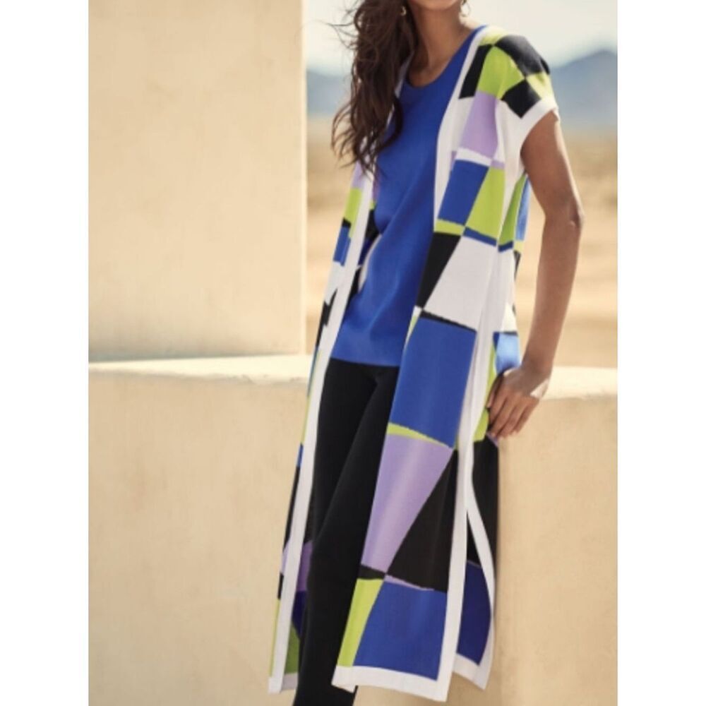 Misook Women's Short-Sleeve Graphic Duster, Periwinkle/Blue
K10